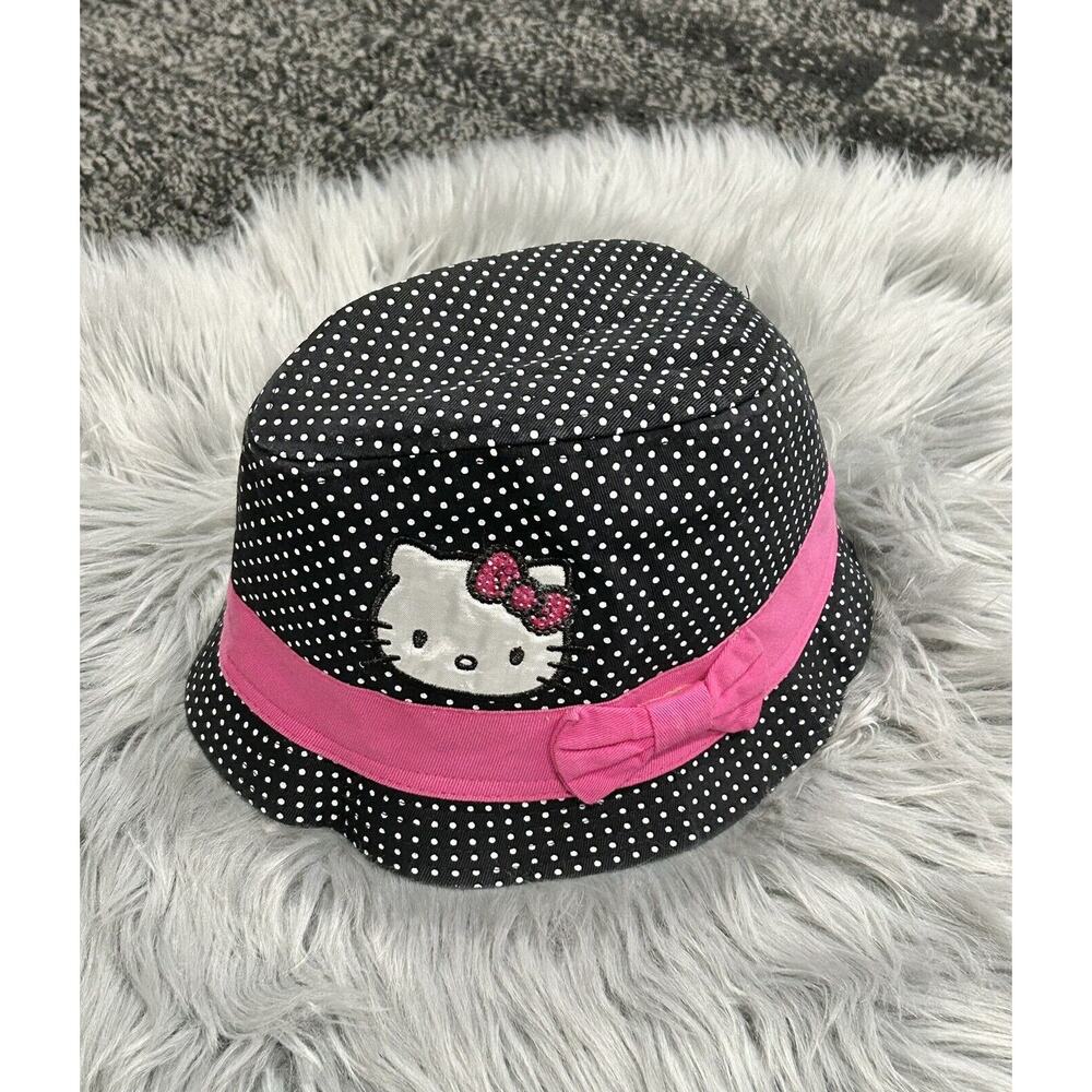 Girls Hello Kitty Black and White Polka Dot Fedora Hat new without tags
